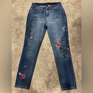 Earl size 6 embroidered jeans, waist 29”, rise 9”, inseam 27.5”